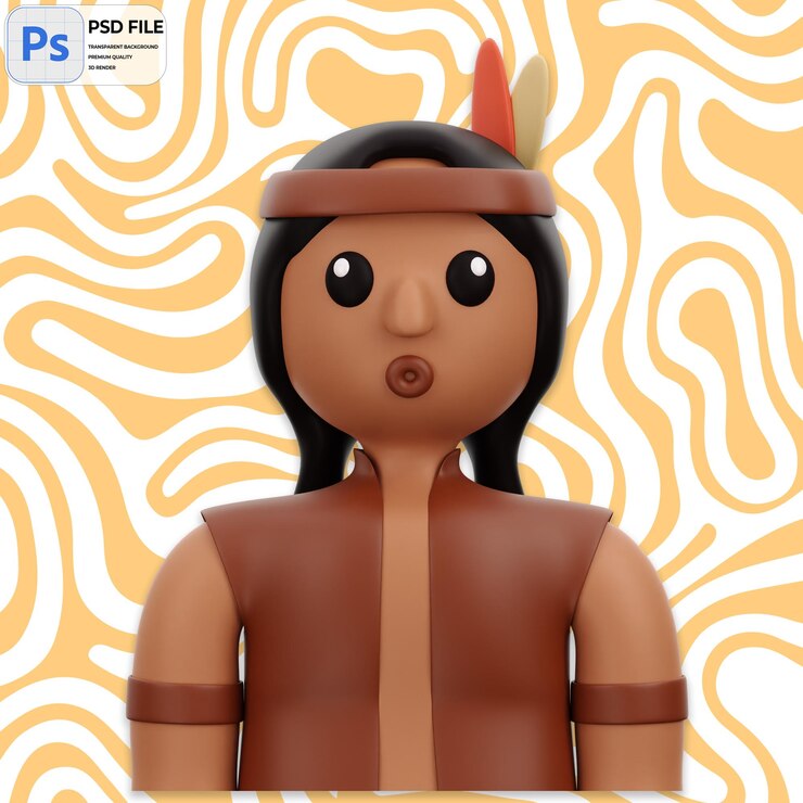 PSD hombre nativo americano 3d render icon aislado ilustración png plantilla psd