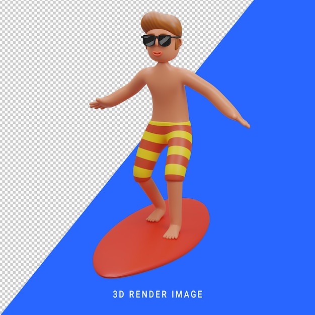 Hombre navegando con anteojos 3d render, ilustración 3d