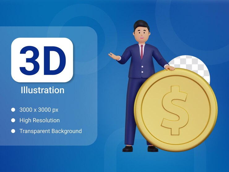 hombre de negocios 3d con moneda