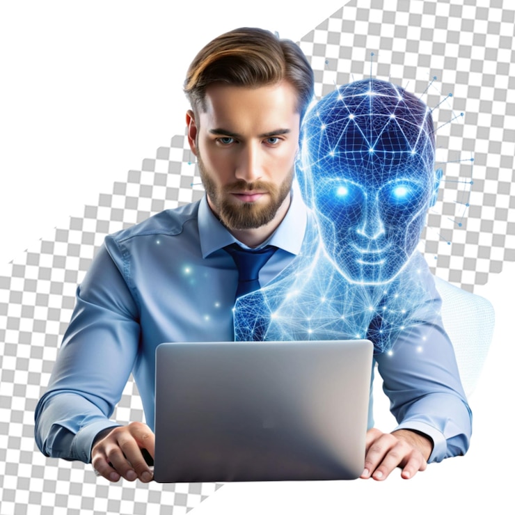 PSD un hombre de negocios con una computadora portátil ai generativa