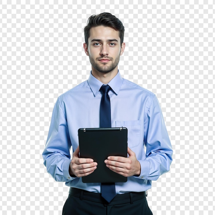 PSD un hombre de negocios confiado con un clipboard