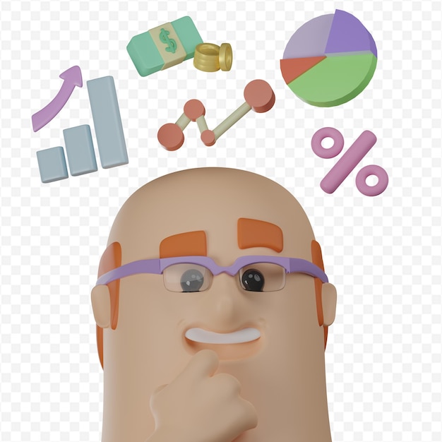 Un hombre de negocios está pensando en la ilustración 3d de promoción empresarial
