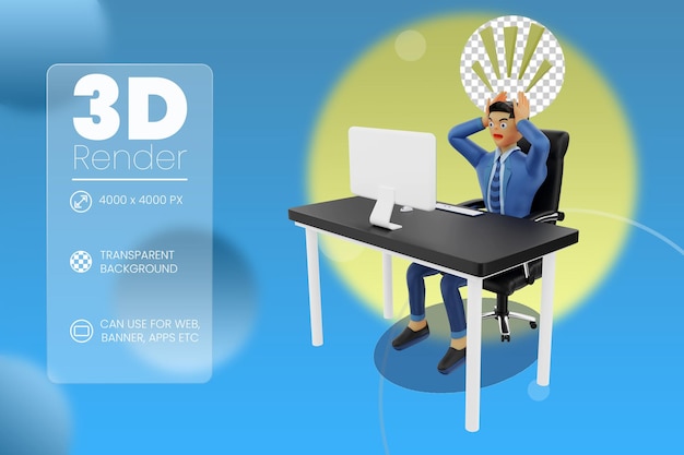 Hombre de negocios estresado en el trabajo ilustración 3d