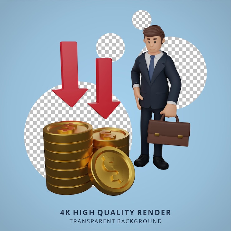 PSD hombre de negocios feliz con la ilustración de carácter 3d de carácter de aumento de moneda