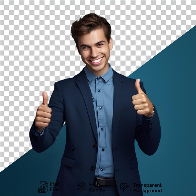 PSD el hombre de negocios feliz muestra los pulgares hacia arriba aislado en un fondo transparente incluye archivo png