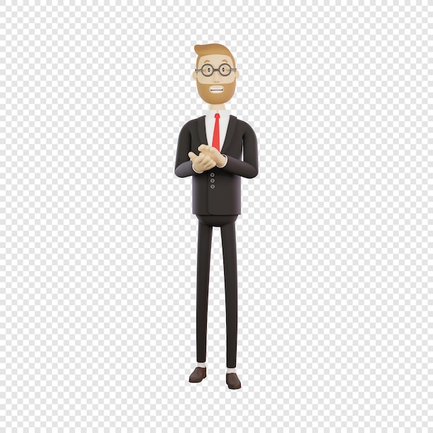 PSD hombre de negocios con gafas aplaudiendo aplausos buen trabajo bien hecho aislado 3d rendering