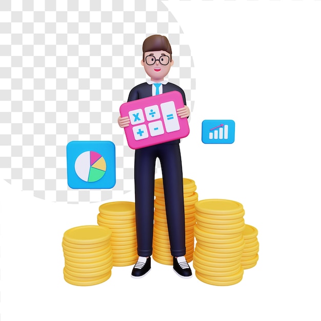 hombre de negocios, hacer, ganancia, cálculo, 3d, ilustración