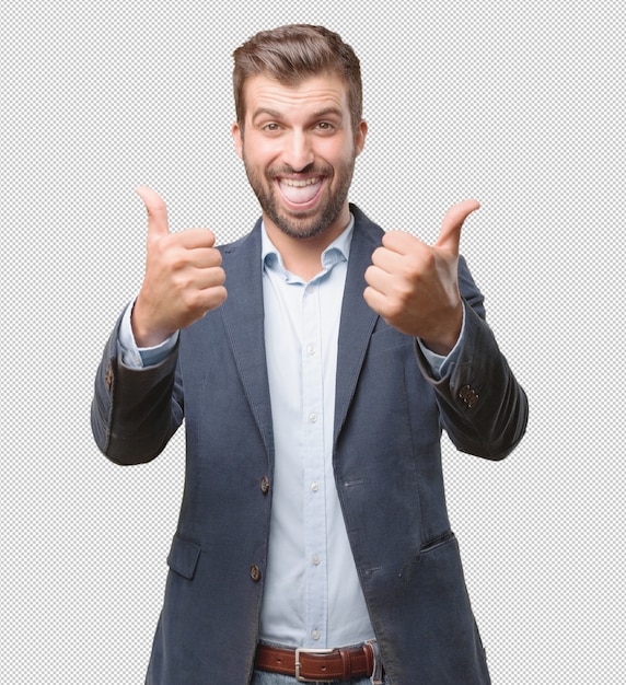 Hombre de negocios haciendo gesto de pulgar arriba