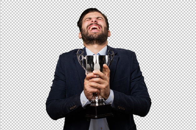 Hombre de negocios joven con trofeo