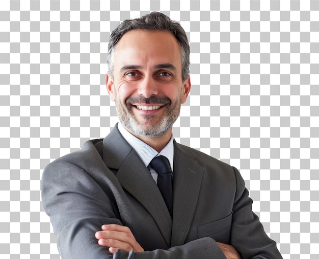 Hombre de negocios con una sonrisa en un fondo transparente