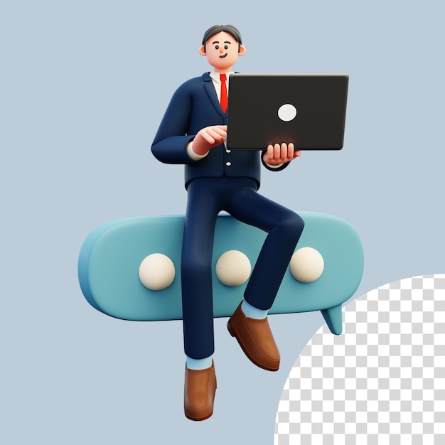 hombre de negocios usando chat de burbuja portátil
