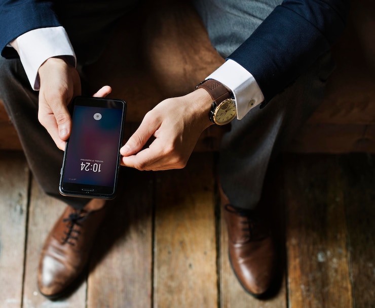 PSD un, hombre de negocios, utilizar, un, smartphone