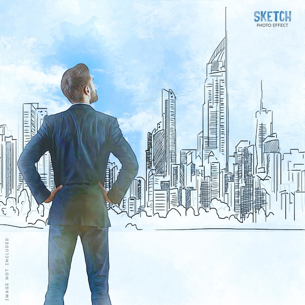 Un hombre de negocios con vistas al horizonte de la ciudad