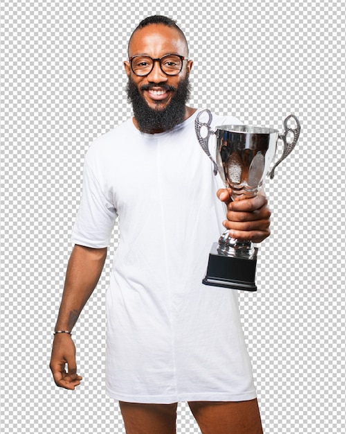 Hombre negro que sostiene un trofeo