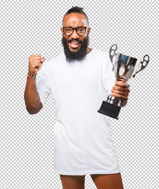 PSD hombre negro sosteniendo un trofeo