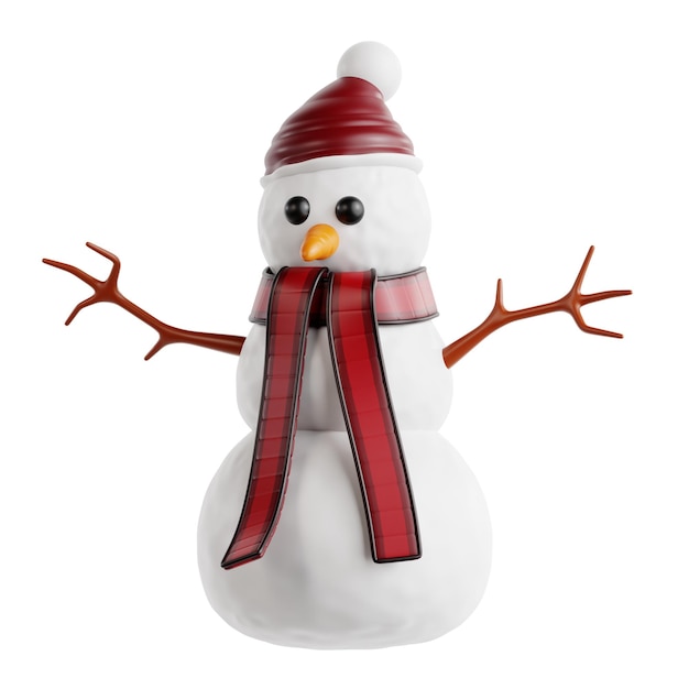 Hombre de nieve blanco con manos de árbol
