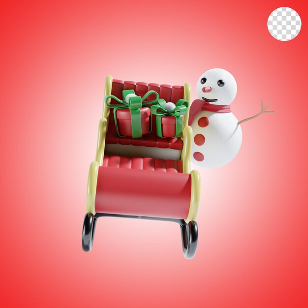 Hombre de nieve con el carruaje de Navidad ilustración 3D