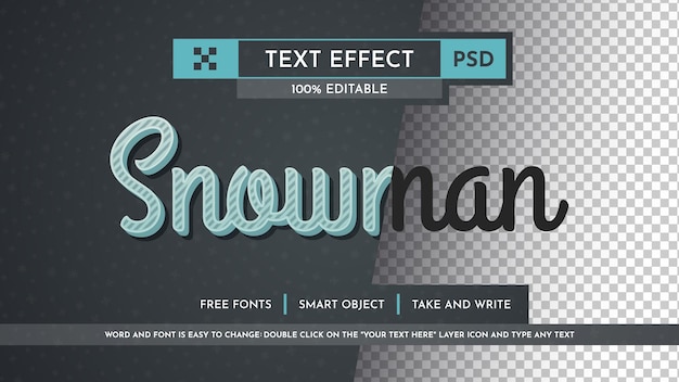 PSD hombre de nieve editable efecto de texto estilo de fuente