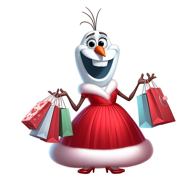 El hombre de nieve de Navidad, la divertida señora Olaf, haciendo compras.