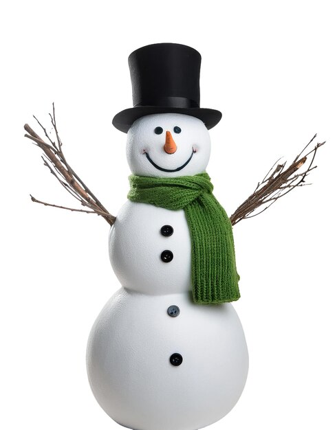 Hombre de nieve sonriente con sombrero de alto