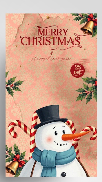 Hombre de nieve vintage Evento navideño Diseño de folleto de historia de Instagram