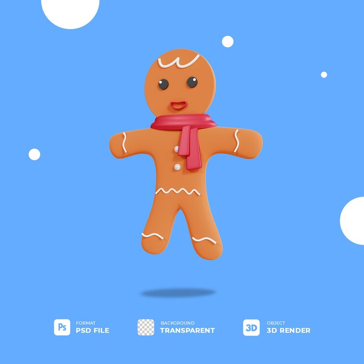 PSD hombre de pan de jengibre de navidad 3d con fondo transparente