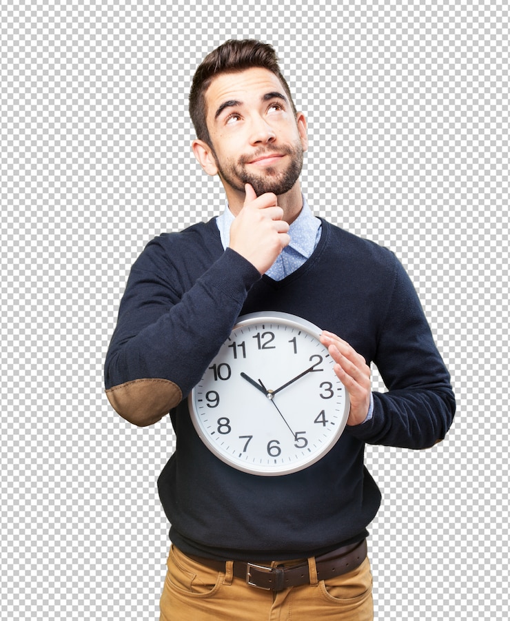 PSD hombre pensando con un reloj.