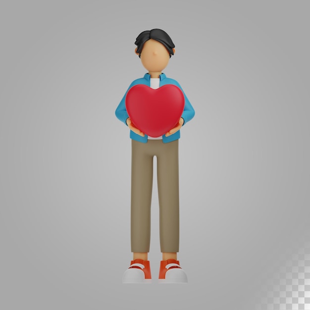 Hombre de personaje 3d dando un amor de corazón de globo