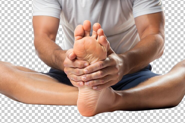 PSD hombre de png estirando el pie para el ejercicio de flexibilidad transparente
