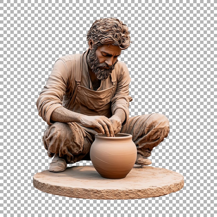 PSD hombre de png haciendo una olla de arcilla en un fondo transparente