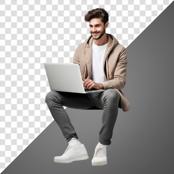 PSD hombre de png trabajando en una computadora portátil
