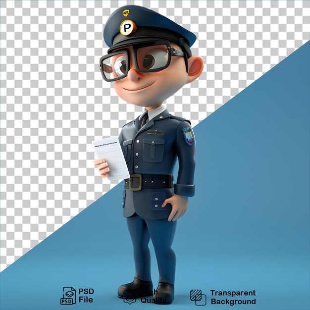 PSD hombre policía personaje de dibujos animados aislado en fondo transparente incluyen imagen