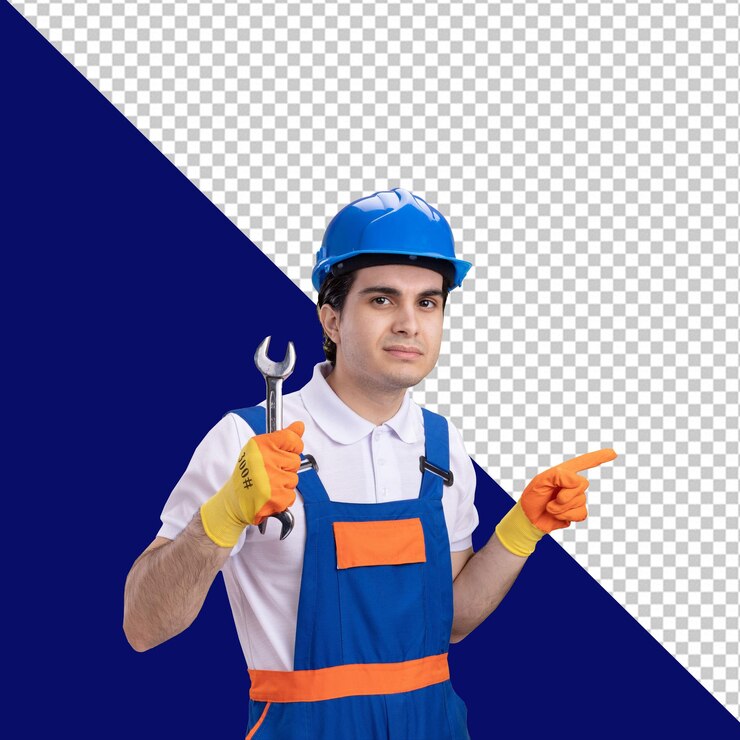 Hombre de PSD con un casco azul con la palabra s en él con fondo transparente