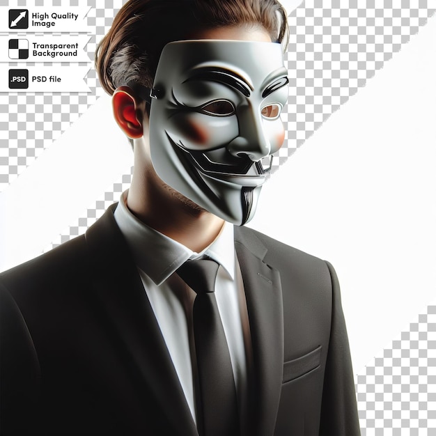 PSD hombre psd con máscara anónima en fondo transparente con capa de máscara editable