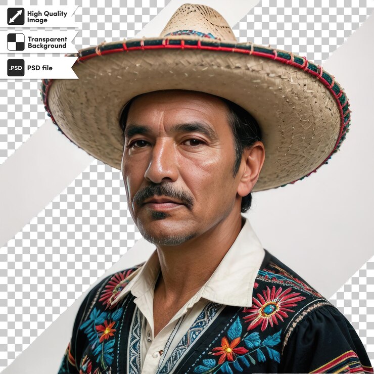 PSD hombre psd con sombrero en fondo transparente con capa de máscara editable