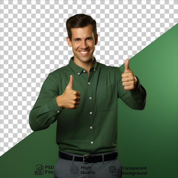 PSD hombre con pulgares hacia arriba signo aislado en fondo transparente incluir archivo png