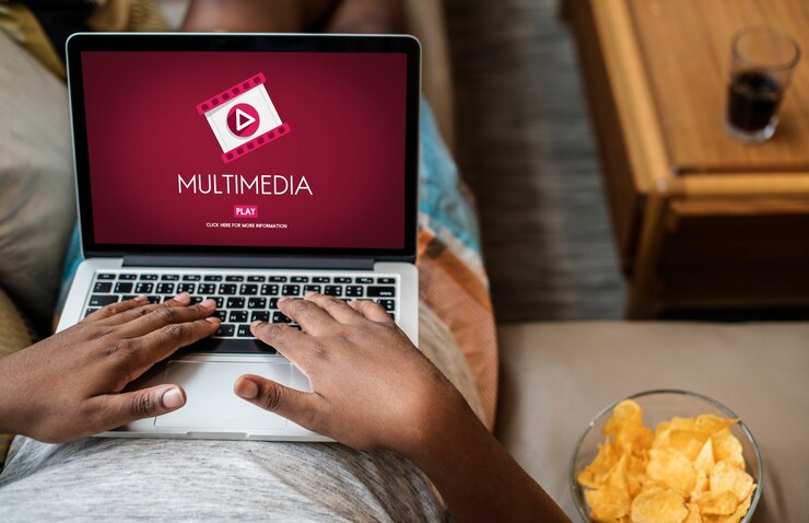 PSD hombre que busca multimedia en línea