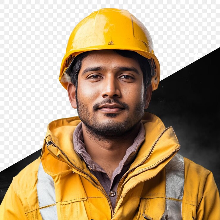 PSD un hombre que llevaba un casco amarillo y un chaleco amarillo