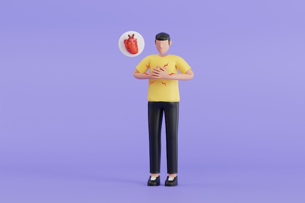 Hombre que sufre de ataque al corazón ilustración 3d