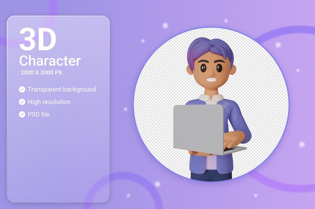 hombre que trabaja en la ilustración 3d de la computadora portátil