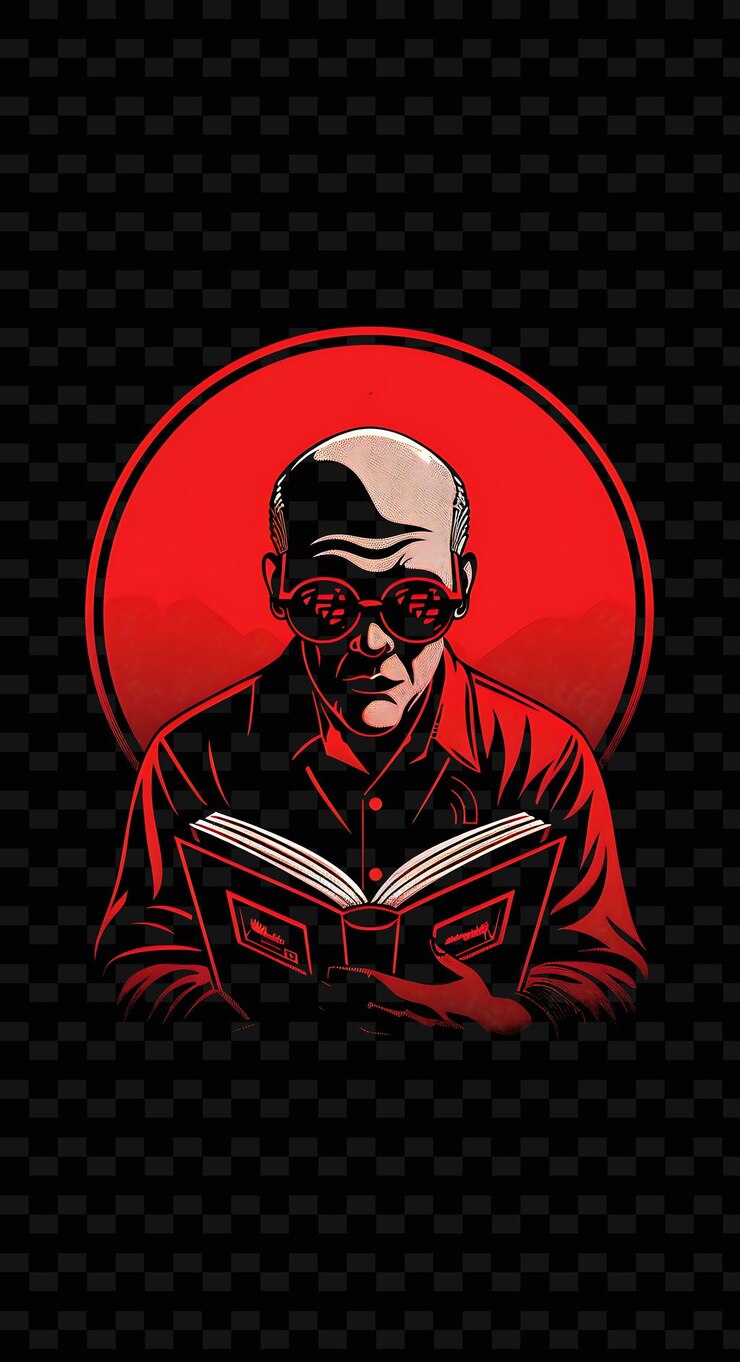 PSD hombre refugiado leyendo un libro con el foco en sus gafas cartel arte de ilustración plana creativa
