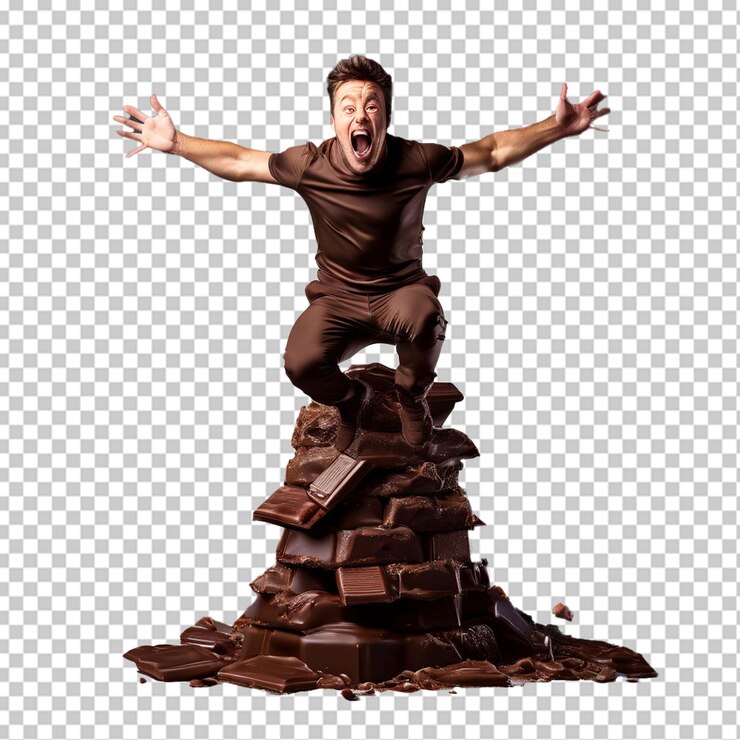 PSD hombre salta de una torre de chocolate