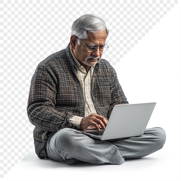 un hombre sentado en el suelo con una computadora portátil