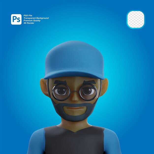 PSD hombre con sombrero azul avatar en 3d