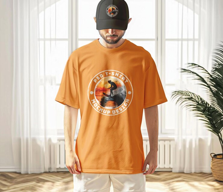 un hombre con un sombrero y un modelo de camiseta