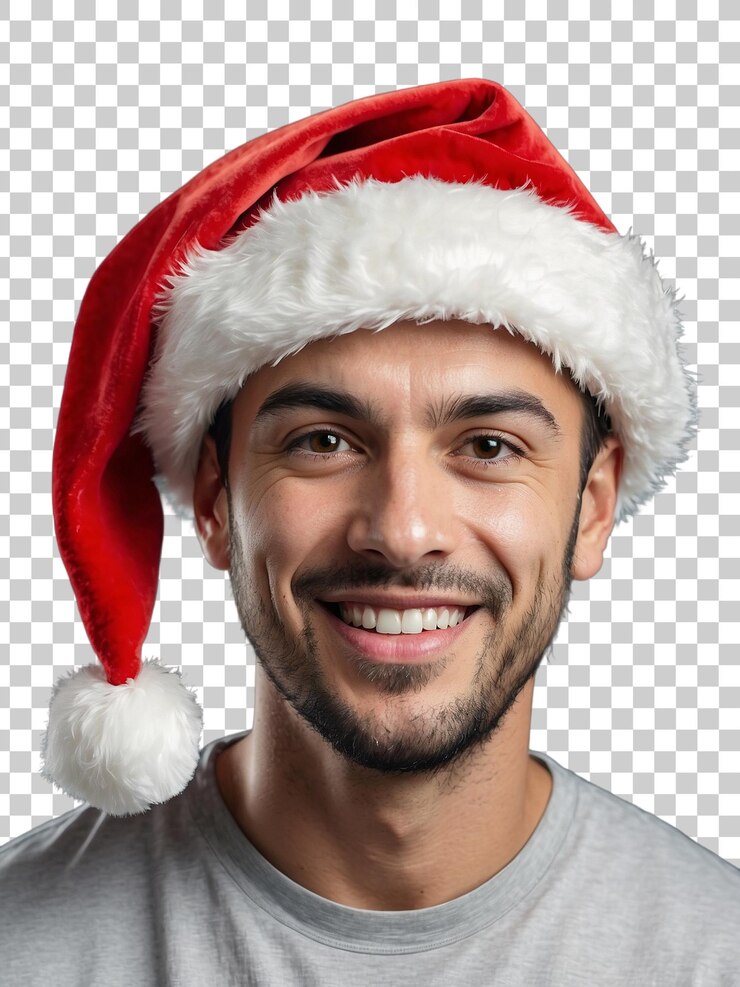PSD un hombre con un sombrero de santa que dice "santa"
