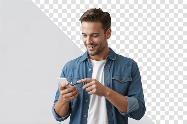 Hombre sonriente usando su teléfono inteligente
