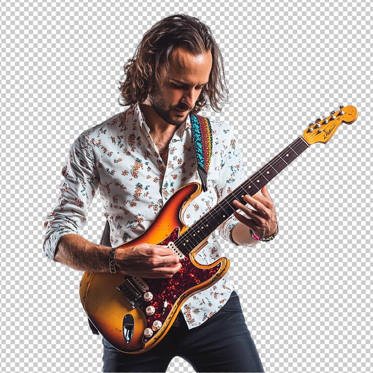 PSD hombre con soporte de guitarra