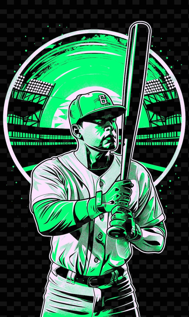 PSD hombre sosteniendo un bate de béisbol con un estadio deportivo detrás de él diseños de fondo de póster png psd