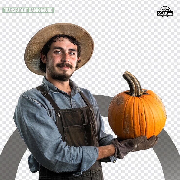 PSD un hombre sosteniendo una calabaza que dice "calabaza"
